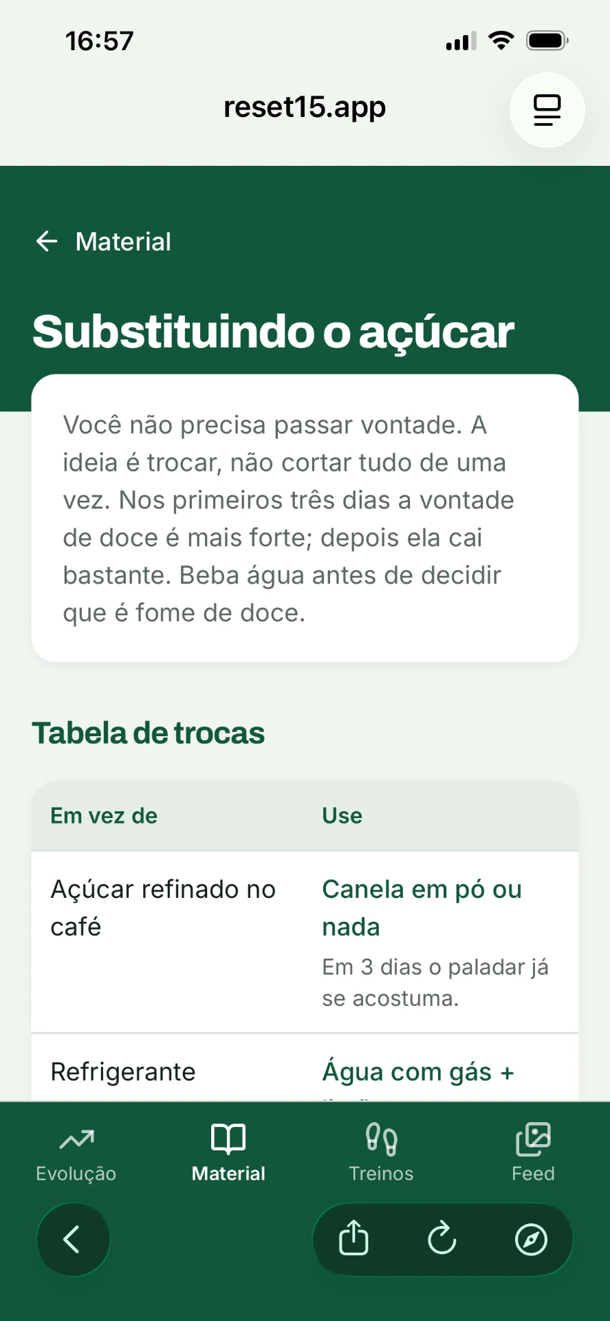 Guia Substituindo o açúcar no aplicativo Reset 15